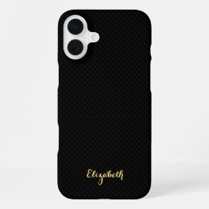 Modern Stylish Black Chequered Gold Monogrammed iPhone 16 Plus Case