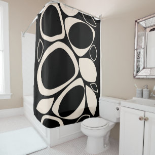 Modern Stylish Black Cream Abstract Pattern Shower Curtain