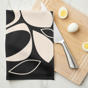 Modern Stylish Black Cream Abstract Pattern Tea Towel