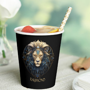 Modern Stylish Black Gold Lion Zodiac Sun Sign Leo Paper Cups