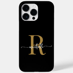 Modern Stylish Black Gold  Script Monogram Initial Case-Mate iPhone 14 Pro Max Case