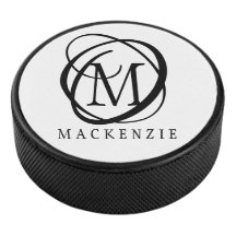 Modern Stylish Black Monogram Hockey Puck