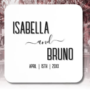 Modern, Stylish Black Personalised Text Wedding Coaster