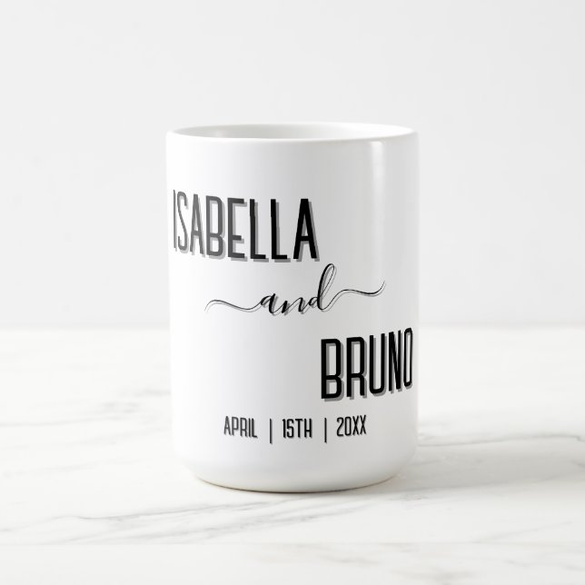 Modern, Stylish Black Personalised Text Wedding Coffee Mug (Center)