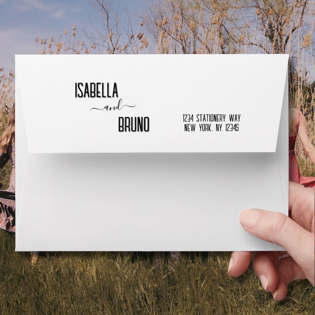 Modern, Stylish Black Personalised Text Wedding Envelope (Creator Uploaded)