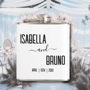 Modern, Stylish Black Personalised Text Wedding Hip Flask