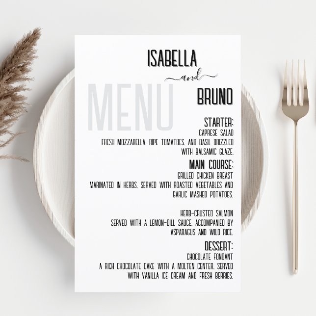 Modern, Stylish Black Personalised Wedding Menu (Creator Uploaded)