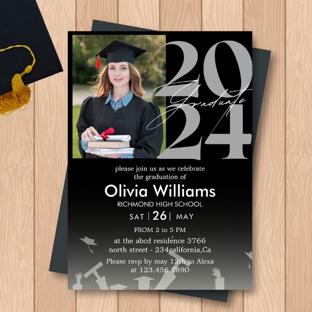 Modern stylish black Photo Graduation Announcement (Creator Uploaded)