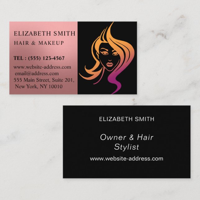 Modern Stylish black & Pink Beautician Makeup Business Card (Front/Back)