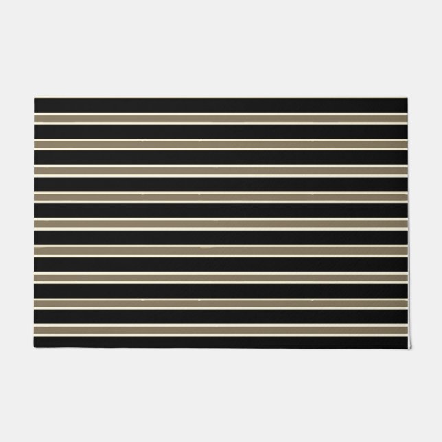 Modern Stylish Black White Brown Striped Cool Doormat (Front)