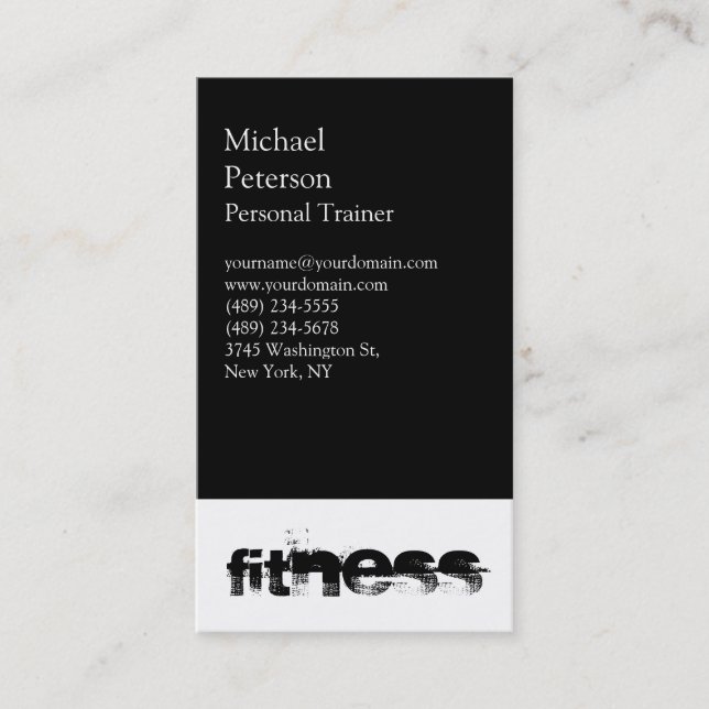 Modern Stylish Black White Fitness Sport Business Card (Front)