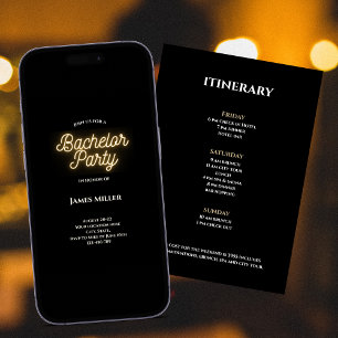 Modern Stylish Black White Gold Bachelor Itinerary Invitation