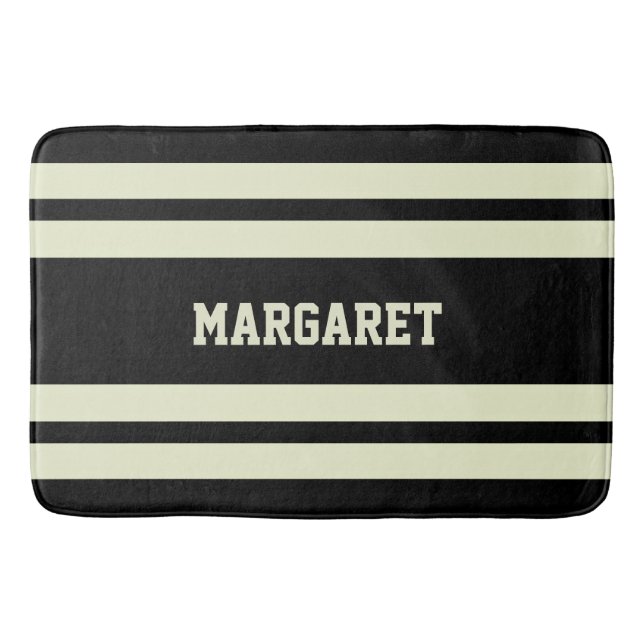 Modern stylish black white monogram name  bath mat (Front)