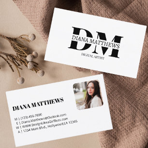 Modern Stylish Black White, Professional Photo Business Card