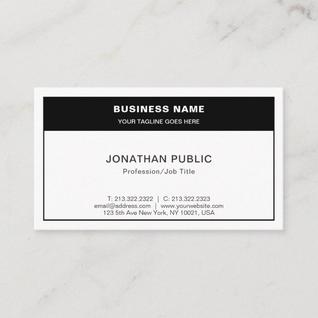 Modern Stylish Black White Simple Chic Plain Business Card (Front)