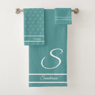  Modern Stylish  Blue and White Monogram Bath  Towel Set