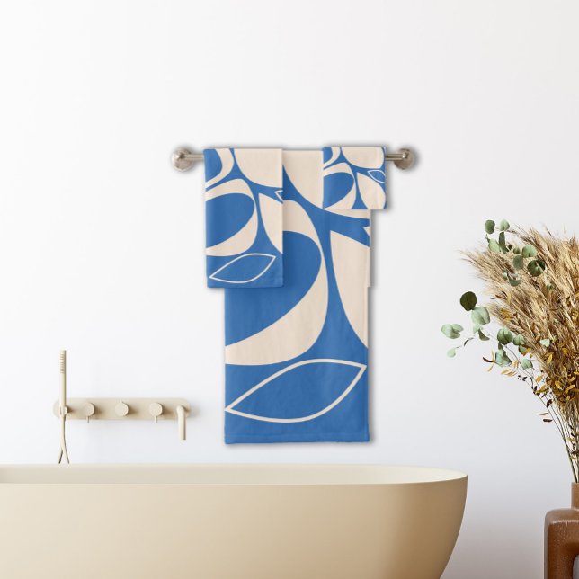 Modern Stylish Blue Cream Abstract Pattern Bath Towel Set (Creator Uploaded)