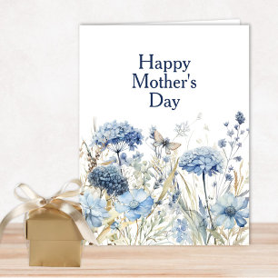 Modern Stylish Blue Floral Happy Mother's Day Card