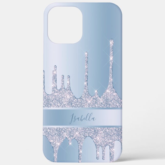 Modern stylish blue glitter drips custom Case-Mate iPhone case (Back)