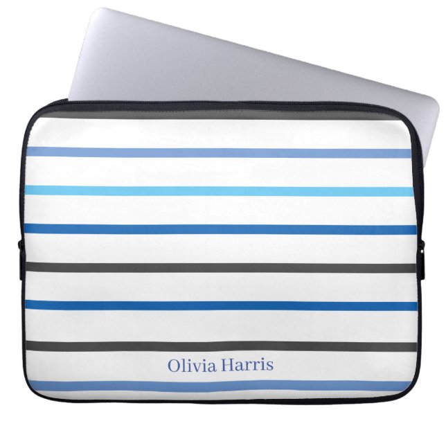 Modern Stylish Blue Stripes Custom Laptop Sleeve (Front)
