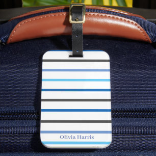 Modern Stylish Blue Stripes Custom Luggage Tag