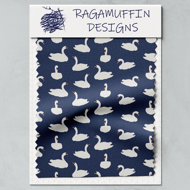 Modern Stylish Blue Swan Pattern  Fabric (Swan Swatch)