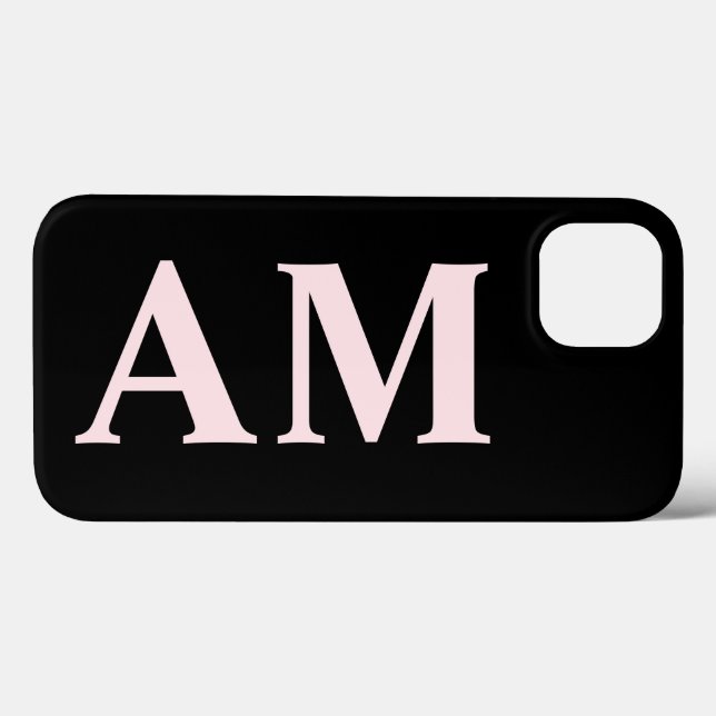 Modern Stylish Blush Pink Black Monogram Initials Case-Mate iPhone Case (Back (Horizontal))