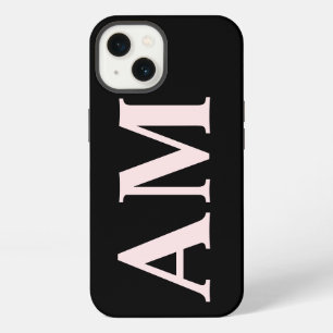 Modern Stylish Blush Pink Black Monogram Initials iPhone 13 Case