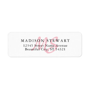 Modern Stylish Blush Pink Brush Script Monogram Return Address Label