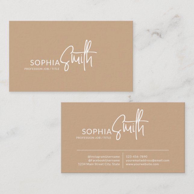 Modern Stylish Boho Cream Beige Handwritten Script Business Card (Front/Back)