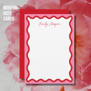 Modern Stylish Bold Wavy Red and Pink Note Card