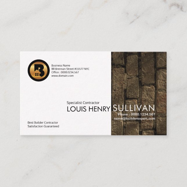 Modern Stylish Brick Wall Panel General Contractor Business Card (Front)