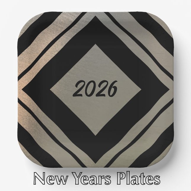 Modern Stylish Brushed Metal 2026 New Years Party Paper Plate (Stylish custom New Year’s party paper plates. Modern Faux brushed metal and black custom script)