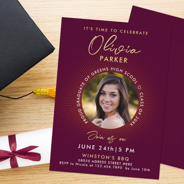 Modern Stylish Burgundy Graduation Invitation  (Creator Uploaded)
