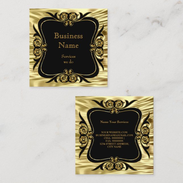 Modern Stylish Business Deco Gold Black SQ Square Business Card (Front/Back)