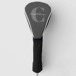 Modern Stylish Calligraphy Monogrammed Black Grey  Golf Head Cover