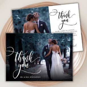 Modern Stylish Calligraphy Script 2 Photo Wedding  Thank You Card