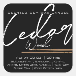 Modern Stylish Candle Label Plain Black Cedar