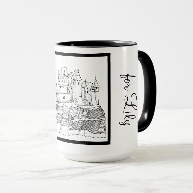 Modern Stylish Castle Black and White Ringer 15oz Mug (Front Right)