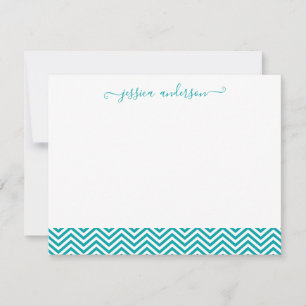 Modern Stylish Chevron Zigzag Girly Script Teal Card