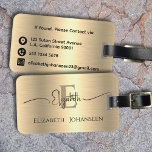Modern Stylish Chic Gold Brushed Metal Monogrammed Luggage Tag<br><div class="desc">Elevate Your Travels with Our Chic Gold Brushed Metal Monogrammed Luggage Tag! Make a statement and travel in style with this modern and customisable luggage tag. The stunning gold brushed metallic background sets the stage for an elegant monogram and name in classic black on the front. On the back, your...</div>