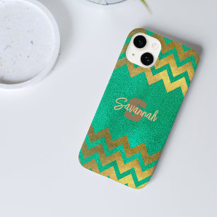 Modern Stylish Chic Green And Gold Chevron Case-Mate iPhone 14 Case