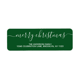 Modern Stylish Chic Green Merry Christmas Script Return Address Label