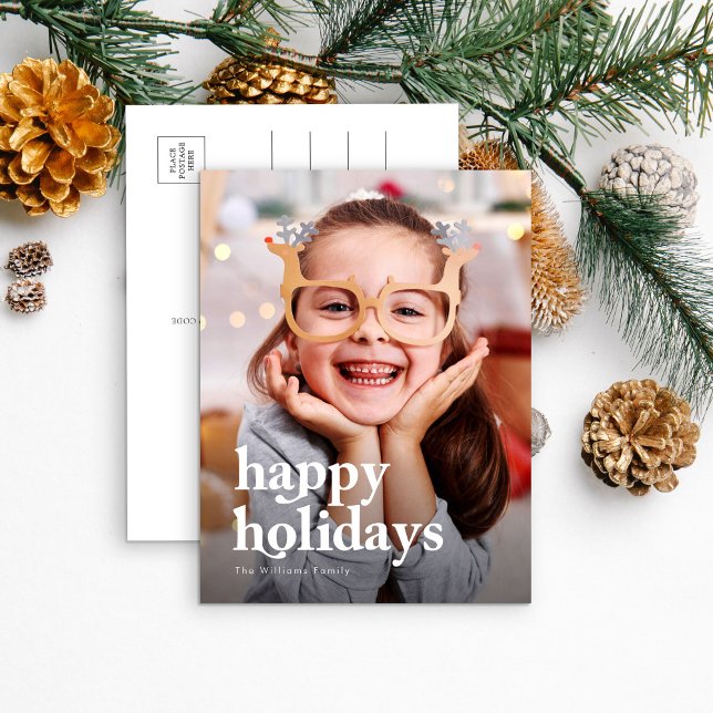 Modern Stylish Christmas 1 Photo Holiday Postcard (Creator Uploaded)