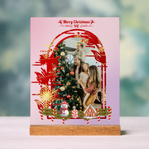 Modern Stylish Christmas Script Family Photo Acrylic Sign