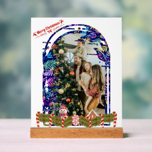 Modern Stylish Christmas Script Family Photo Acrylic Sign