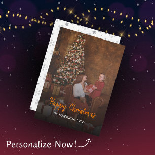 Modern Stylish Christmas Script Family Photo Holiday Card