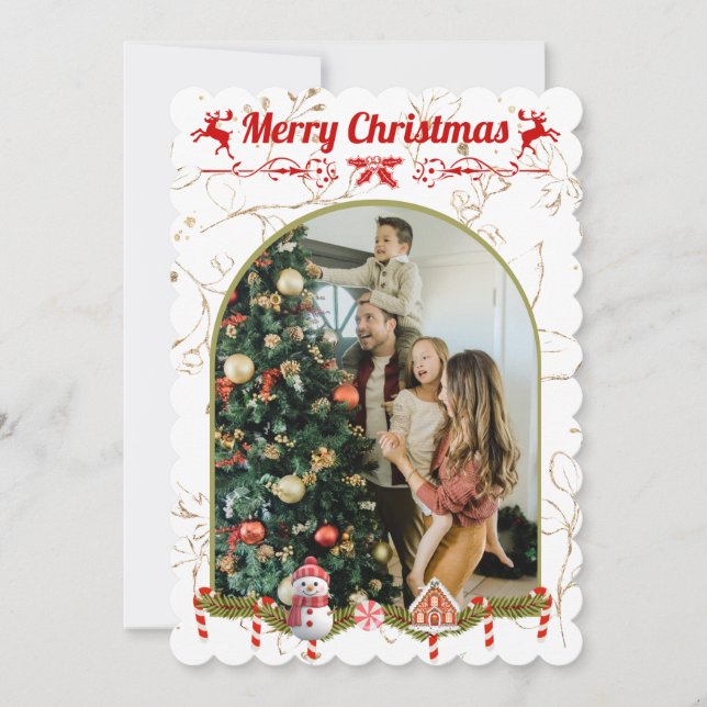 Modern Stylish Christmas Script Family Photo Holiday Card (Front)