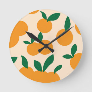 Modern Stylish Citrus Fruit Oranges Pattern Round Clock
