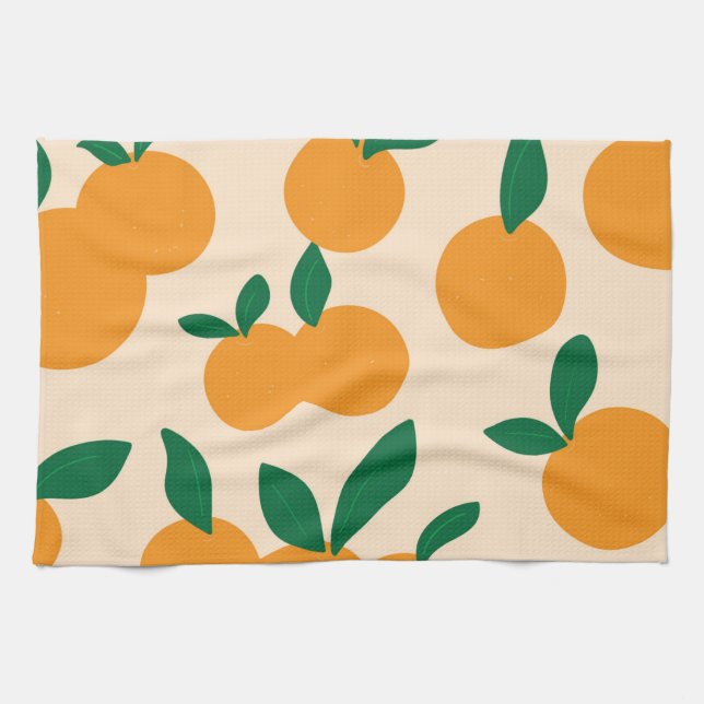 Modern Stylish Citrus Fruit Oranges Pattern Tea Towel (Horizontal)